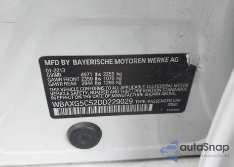 2013 BMW 528I из США, поврежденный, VIN WBAXG5C52DD229029